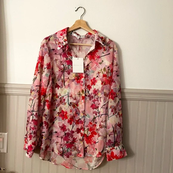 ⭐️ NEW Endless Rose Medium Pink Floral Button Down Shirt Lightweight - Picture 5 of 9